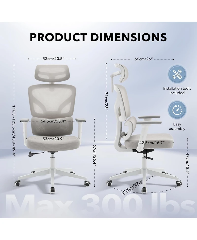 gaomon Ergonomic Office Chair with Adjustable Lumbar Support, High-Back Desk Chair with Headrest