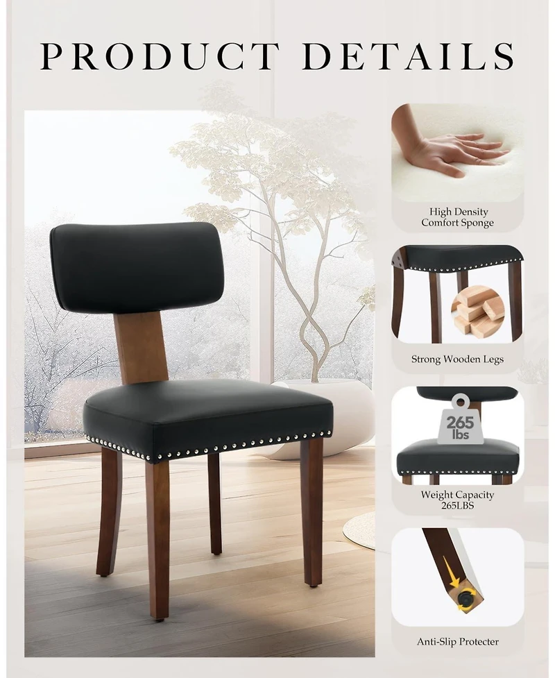 gaomon Leather Dining Chairs Set of 4, Upholstered Chairs with Curved Back & Wood Frame,