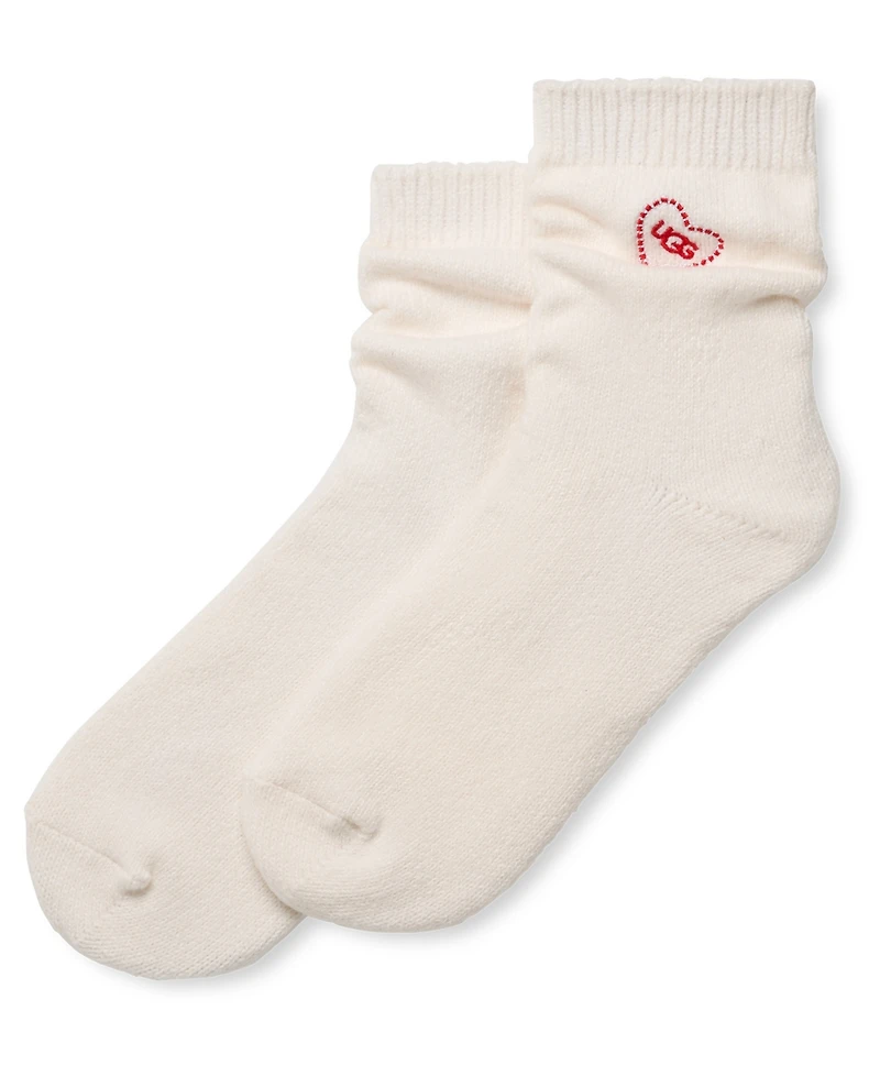 Ugg Women's Rib Knit Slouchy Quarter Embroidered Heart Socks