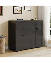 gaomon Multifunctional Wooden Dresser for Bedroom, 43.3 H 2 Door Wardrobe Armoire Closet with 4 Drawers and Hanging Rod