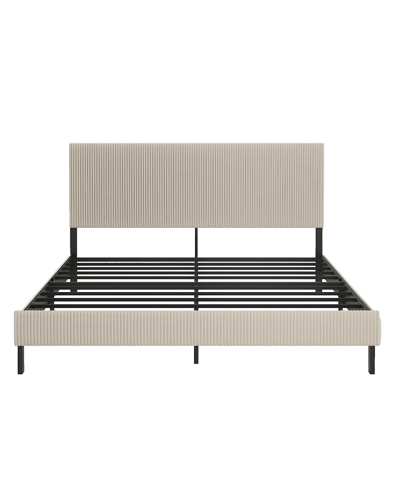 flynama King Size Bed Frame Upholstered Headboard Sturdy Iron Noiseless Easy Assembly