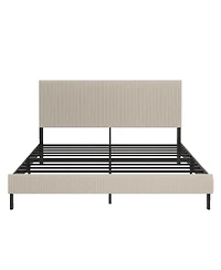 flynama King Size Bed Frame Upholstered Headboard Sturdy Iron Noiseless Easy Assembly