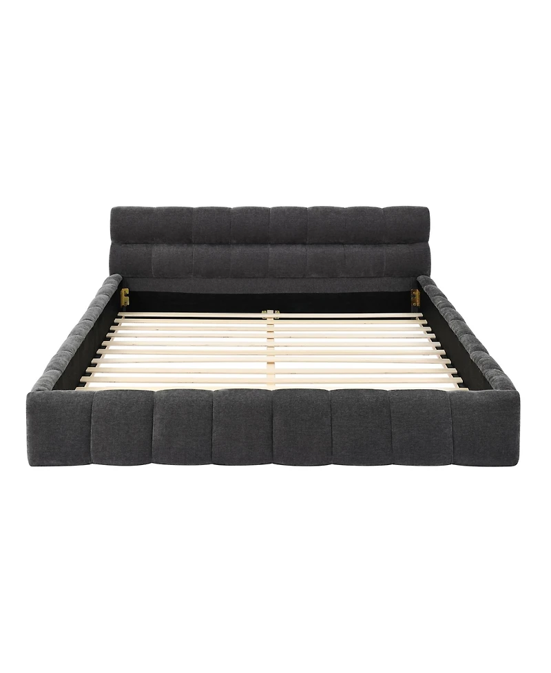 flynama Queen Size Grounded Upholstered Bed Thick Chenille Fabric Solid Frame