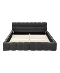 flynama Queen Size Grounded Upholstered Bed Thick Chenille Fabric Solid Frame