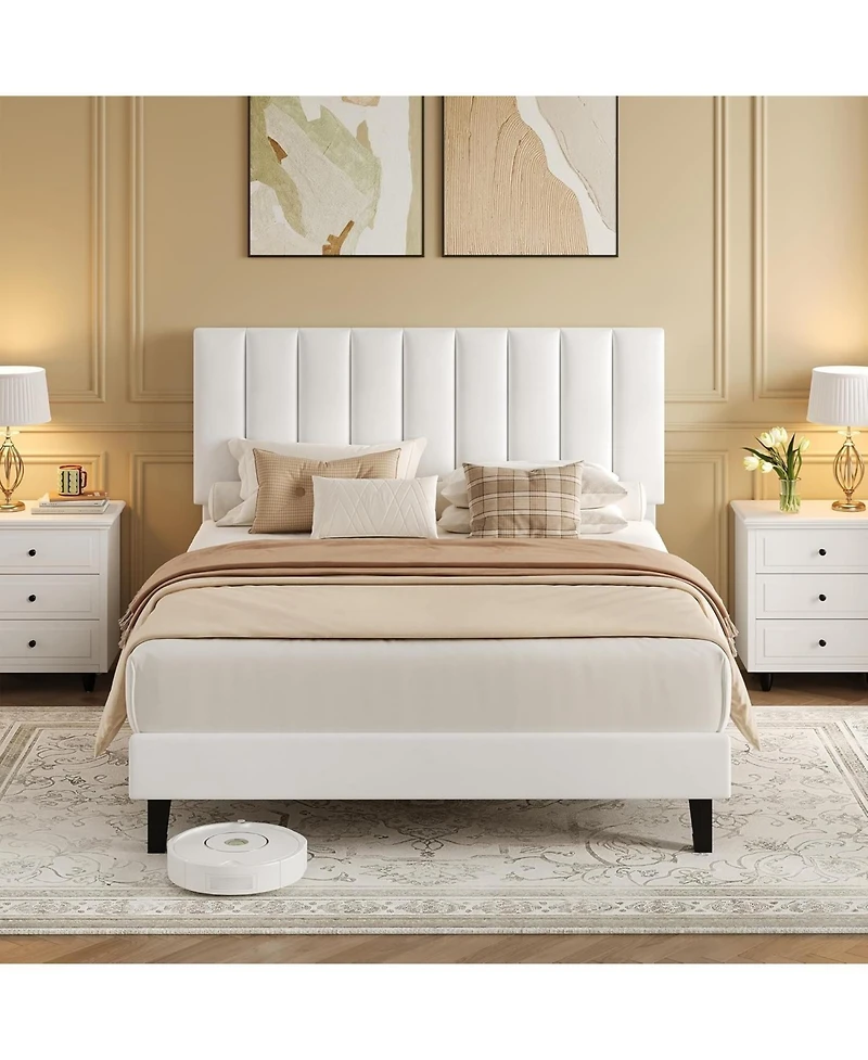 gaomon Iron Mdf Vertical Pattern Soft Bag Basic Bed, Upholstered Bed Frame, Stylish Design, Comfortable Mattress