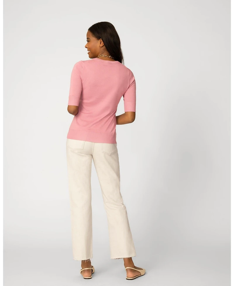 Cable & Gauge Women's Elbow Sleeve Crewneck Sweater