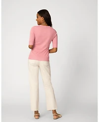 Cable & Gauge Women's Elbow Sleeve Crewneck Sweater