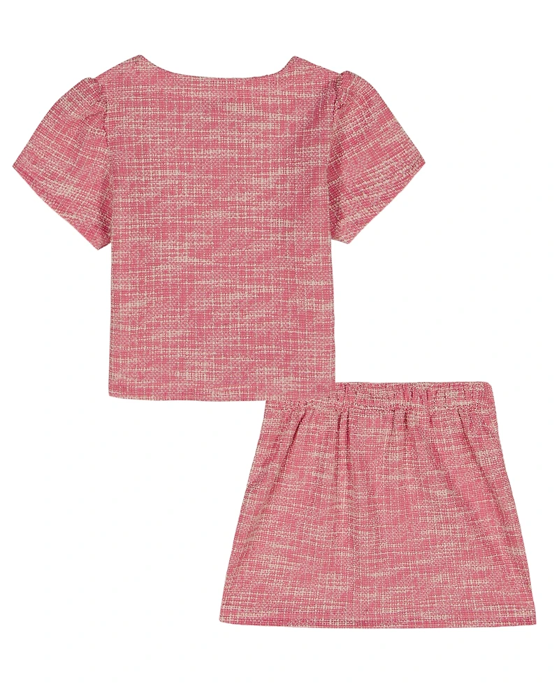 Kids Headquarters Girls' 2T-6X Short-Sleeve T-Shirt and Boucle Knit Corsage Skirt, 2-Piece Set