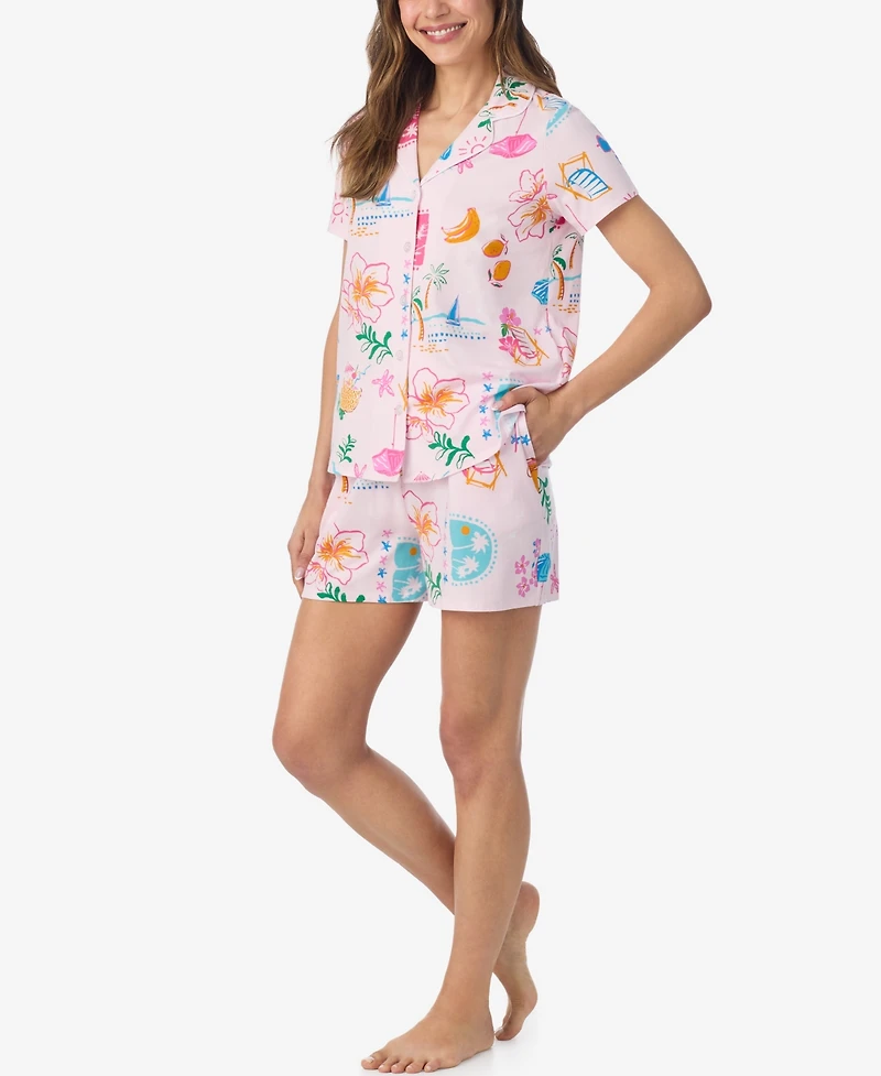 Cuddl Duds Women's Short-Sleeve Top and Pull-On Pajama Shorts, 2-Piece Set