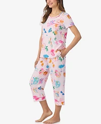 Cuddl Duds Women's Short-Sleeve Top and Cropped Pajama Pants, 2-Piece Set