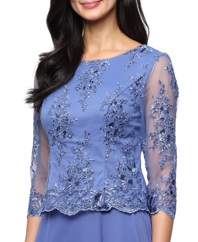 Alex Evenings Women's Embroidered Boat Neck Midi Dress