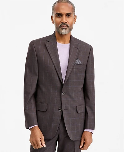 Tallia Men's Classic-Fit Brown & Blue Check Suit Separate Jacket