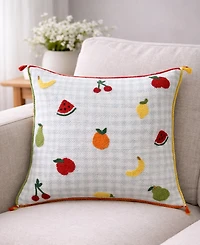 Vibhsa Tiny Fruits Spring Plaid Embroidered Decorative Pillow, 20" x 20"