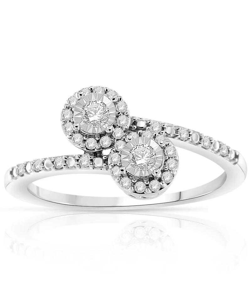 Diamond Double Halo Bypass Statement Ring (1/4 ct. t.w.) in Sterling Silver