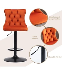 Rainsken Velvet Bar Stools Set of 2, Adjustable Swivel Counter Height Chairs with Back, Footrest and Nailhead Trim for Kitchen Island, Home Pub