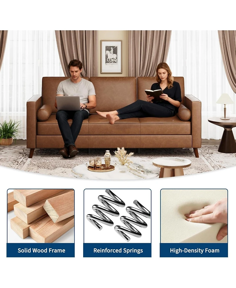 gaomon Leather Sofa for Living Room, Mid-Century Modern Couch with Deep Seats, Faux Leather Couch, 3 Seat Sofa with Removable Cover