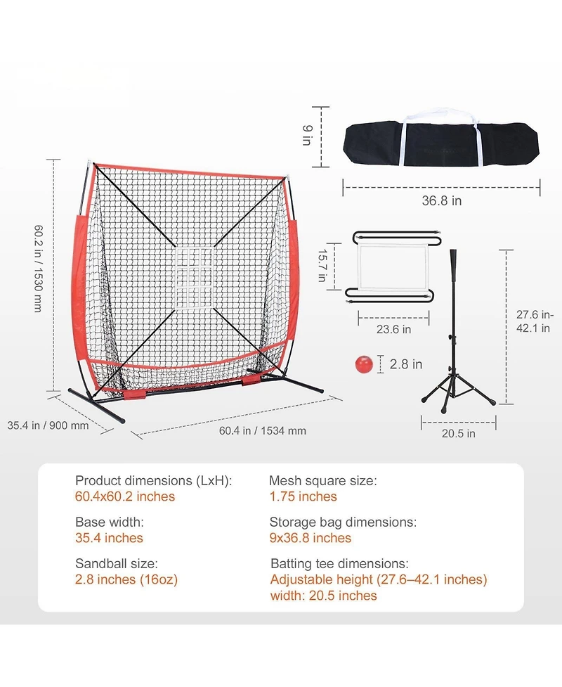Mecale 5 x 5 Ft Baseball Softball Practice Net with Bow Frame and Carry Bag