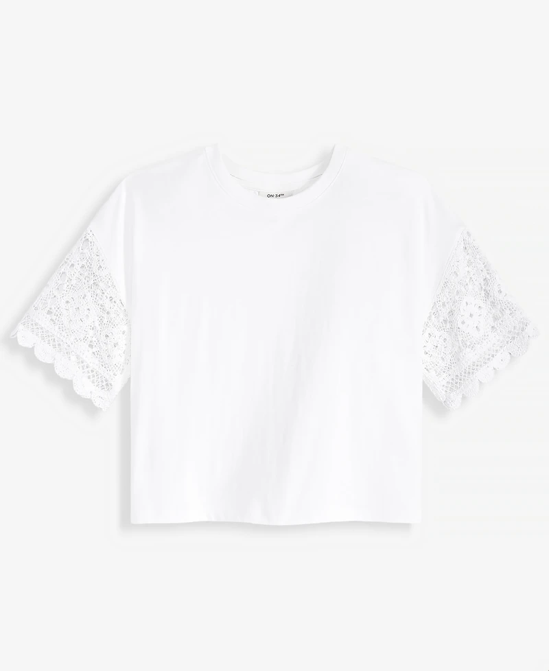 On 34th Women's Crochet-Sleeve Jersey T-Shirt, Macy's Exclusive
