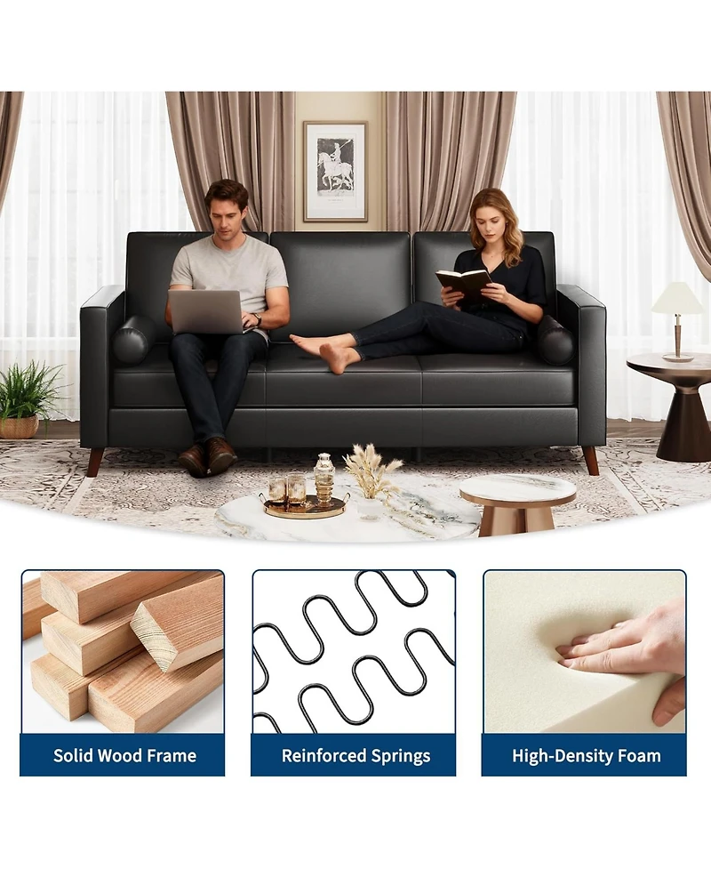 gaomon 86" Faux Leather Sofa, Mid Century Modern Deep Seat Couch, Couch with Upholstered Cushion and Removable Cover.