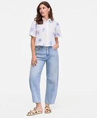 On 34th Women's Cotton Two-Tone Embroidered Eyelet Short-Sleeve Shirt, Macy's Exclusive