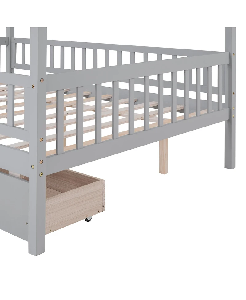 flynama Wooden House Bed Two Drawers