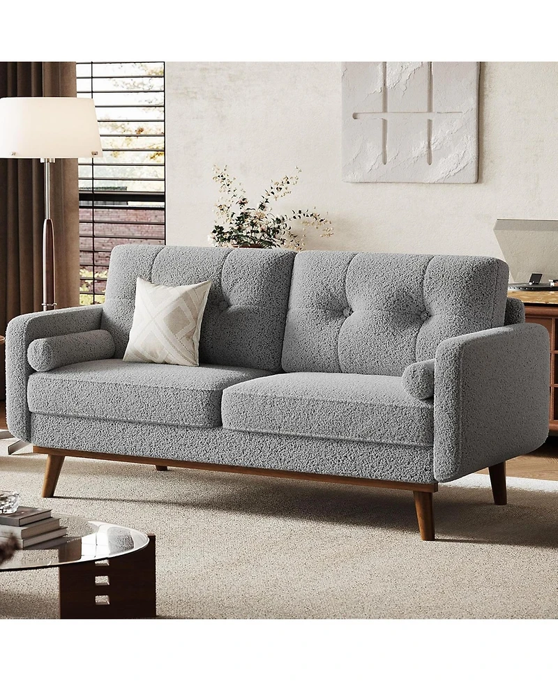 gaomon 65" Mid-Century Loveseat Sofa, Deep Seat Linen Upholstered 2-Seater Couch