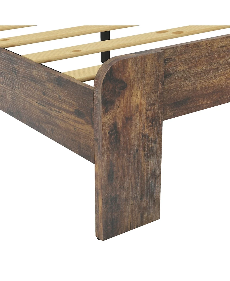 flynama Wood Platform Bed Dark Led Storage Headboard 2 Usb Charging Noise Free