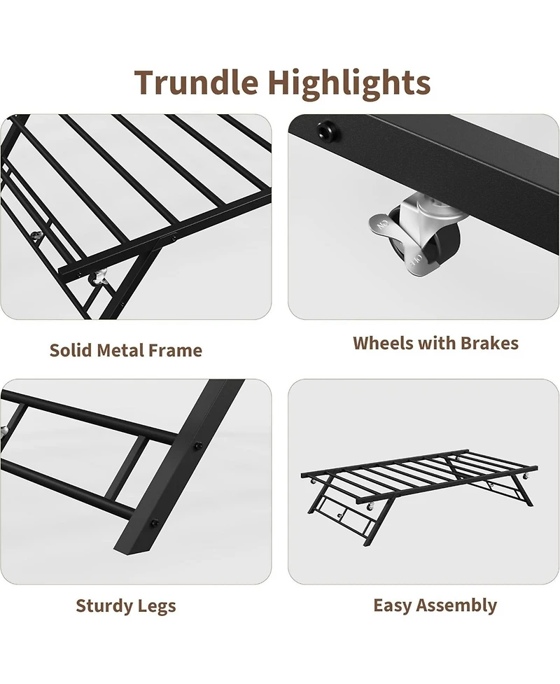gaomon Twin Size Pop Up Trundle Bed Frame,Foldable Metal Platform,Trundle Day Bed with Lockable Casters