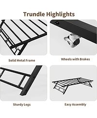gaomon Twin Size Pop Up Trundle Bed Frame,Foldable Metal Platform,Trundle Day Bed with Lockable Casters