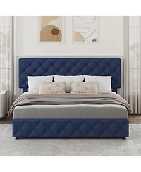 gaomon Queen Bed Frame with Adjustable Headboard & 4 Xl Drawers, Linen Upholstered, Wood Slats, 1000lb Capacity, No Box Spring