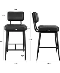 gaomon Bar Stools Set of 2,26" Faux Leather Counter Height Bar Stool with Back,Metal Legs,Modern Upholstered Barstool Chairs