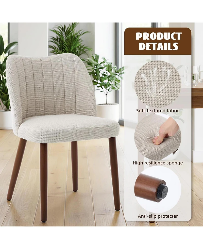 gaomon Wooden Dining Chairs Set of 6,Upholstered Dining Chairs Modern Fabric Kitchen Chairs with Back for Kitchen,White
