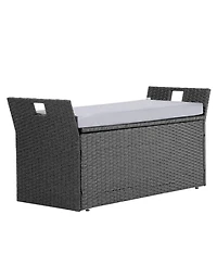 Gouun Pe Rattan Outdoor Storage Bench for Two with Cushion