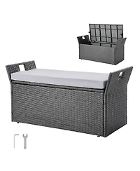 Gouun Pe Rattan Outdoor Storage Bench for Two with Cushion