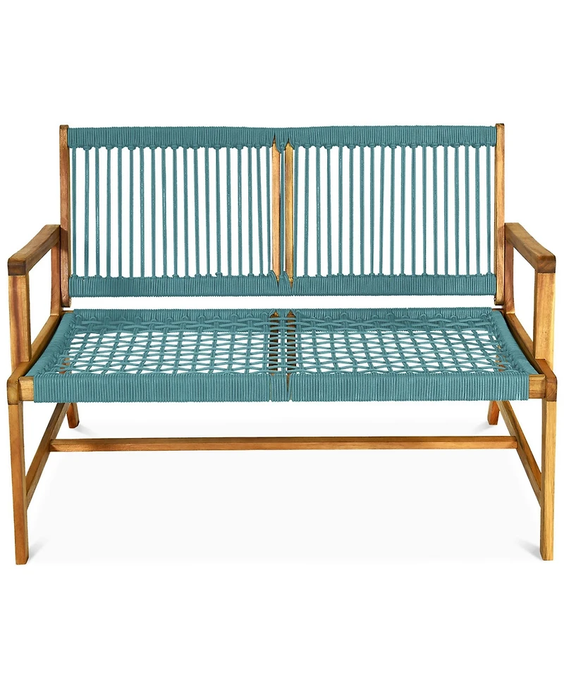 Gymax Wooden Rope Bench Loveseat Patio Garden Outdoor w/ Backrest and Armrest