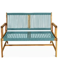 Gymax Wooden Rope Bench Loveseat Patio Garden Outdoor w/ Backrest and Armrest