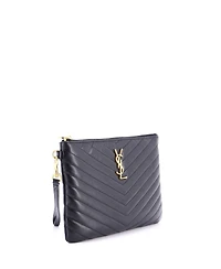 Pre-Owned Saint Laurent Small Classic Monogram Wristlet Pouch Matelasse Chevron Leather