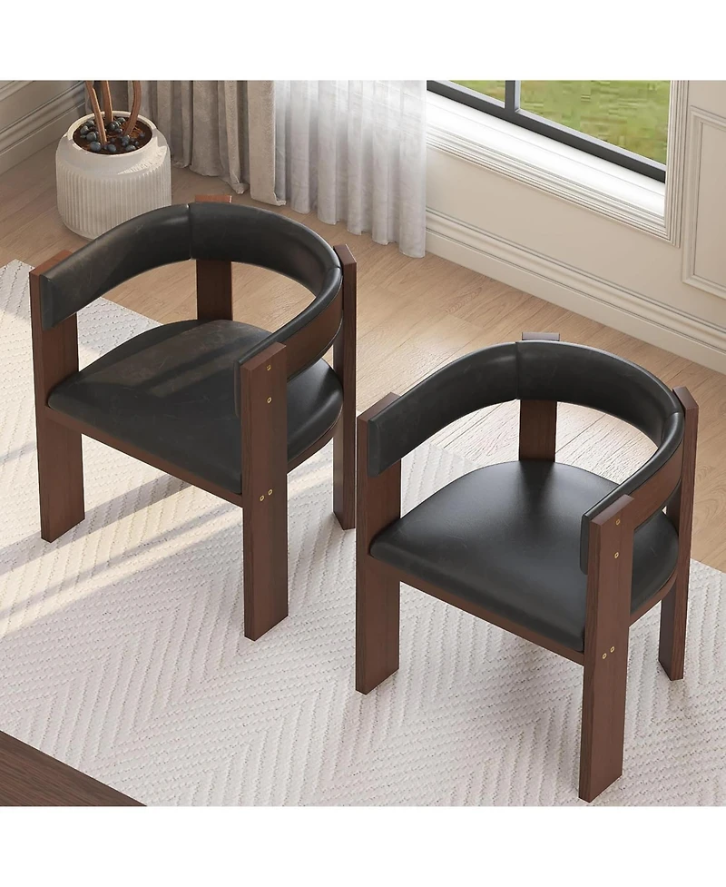 gaomon Mid Century Modern Dining Chairs,Pu Leather Upholstered Kitchen Chairs Set of 2 with Accent Curved Backrest and Rubber Wood Frame,Set of 2