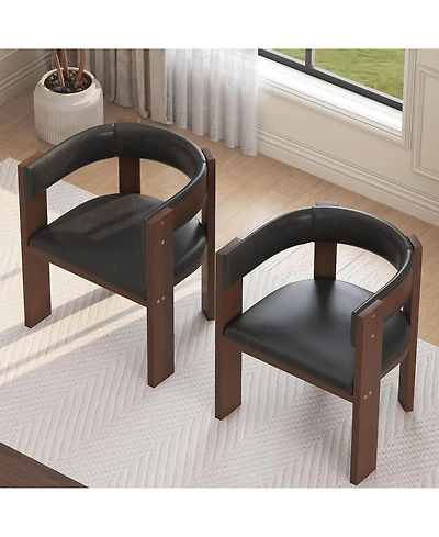 gaomon Mid Century Modern Dining Chairs,Pu Leather Upholstered Kitchen Chairs Set of 2 with Accent Curved Backrest and Rubber Wood Frame,Set of 2