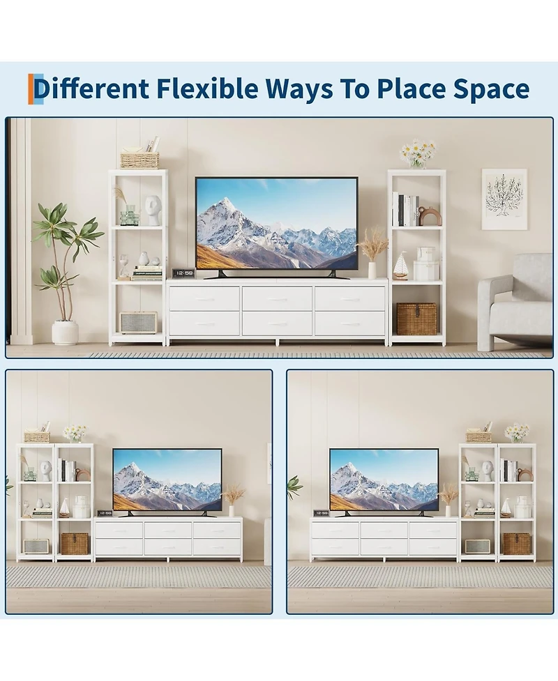 gaomon Tv Stand Dresser for 75 Inch Tv, Large Entertainment Center with Fabric Drawers & 4 Tier Storage Shelves, Modern Industrial Tv Console