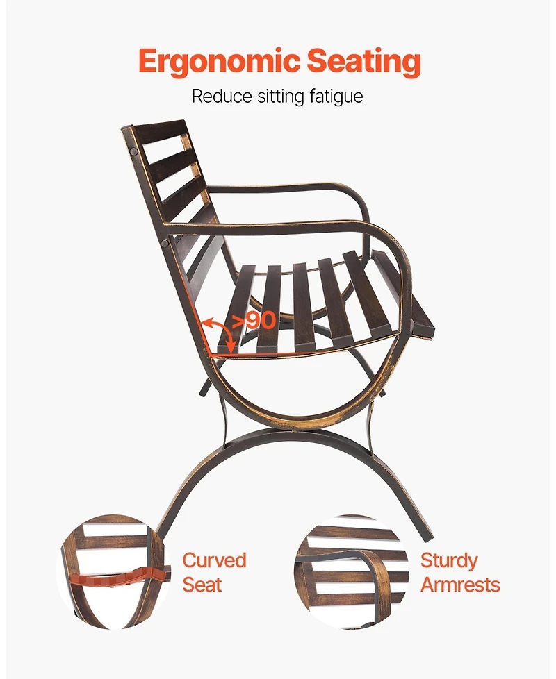 Gouun Carbon Steel Outdoor Bench with Slatted Backrest