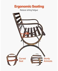 Gouun Carbon Steel Outdoor Bench with Slatted Backrest