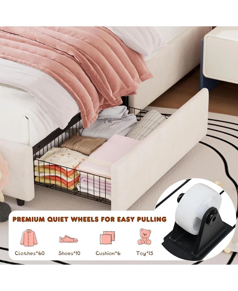 gaomon Twin Size Metal Petal Bed for Bedroom, Modern Design, Soft Fabric Upholstery, No Box Spring Needed
