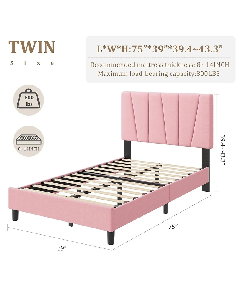 gaomon Twin Size Mdf + Iron Geometric Pattern Soft Bed, Stylish and Modern Design, Upholstered Mattress, No Box Spring Required for Bedroom