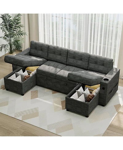 gaomon Sofa Bed with Charger Station,Sleeper Sofa,Pull Out Couch Bed with Usb&Type-c Port & Cup Holders,LShaped Sectional Couch