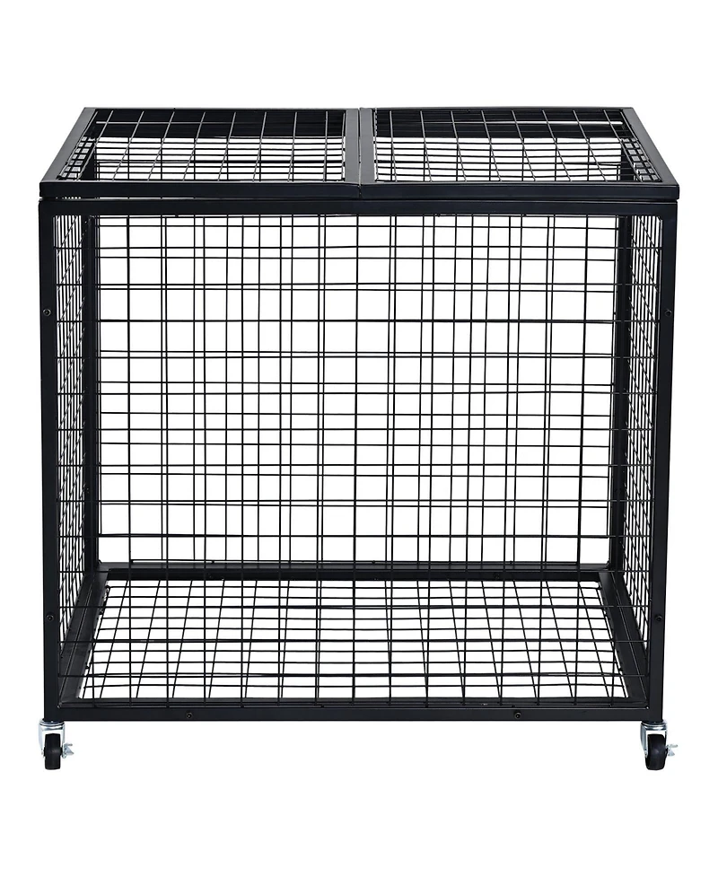 Mecale Rolling Sports Ball Storage Cart with Double Lid, Steel Equipment Organizer for Garage and Gym