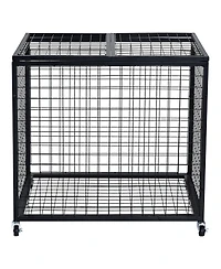 Mecale Rolling Sports Ball Storage Cart with Double Lid, Steel Equipment Organizer for Garage and Gym