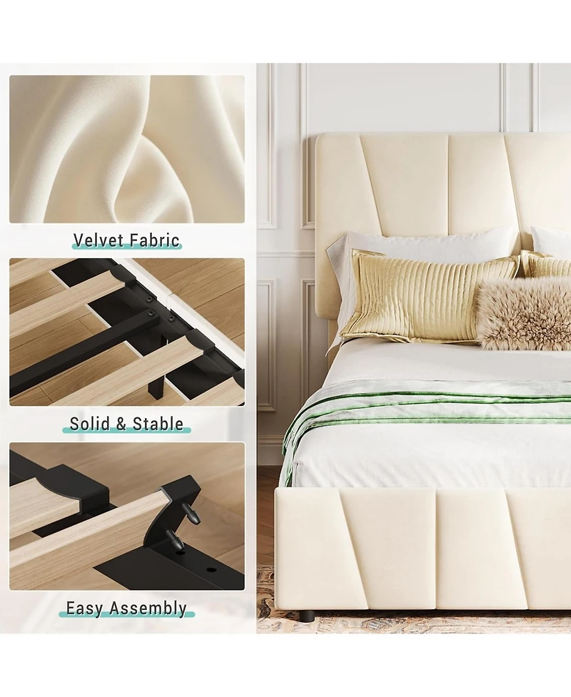 gaomon Twin Linen Upholstered Bed Frame with 2 Storage Drawers & Adjustable Headboard, Wood Slats, No Box Spring Needed
