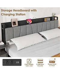 gaomon Queen Size Platform Bed Frame with Storage Headboard, 2 Large Drawers, Usb Charging Station, Noise-Free, No Box Spring Needed