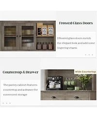 gaomon tall freestanding kitchen pantry cabinet with drawers, adjustable shelves, and microwave stand for kitchen or dining room